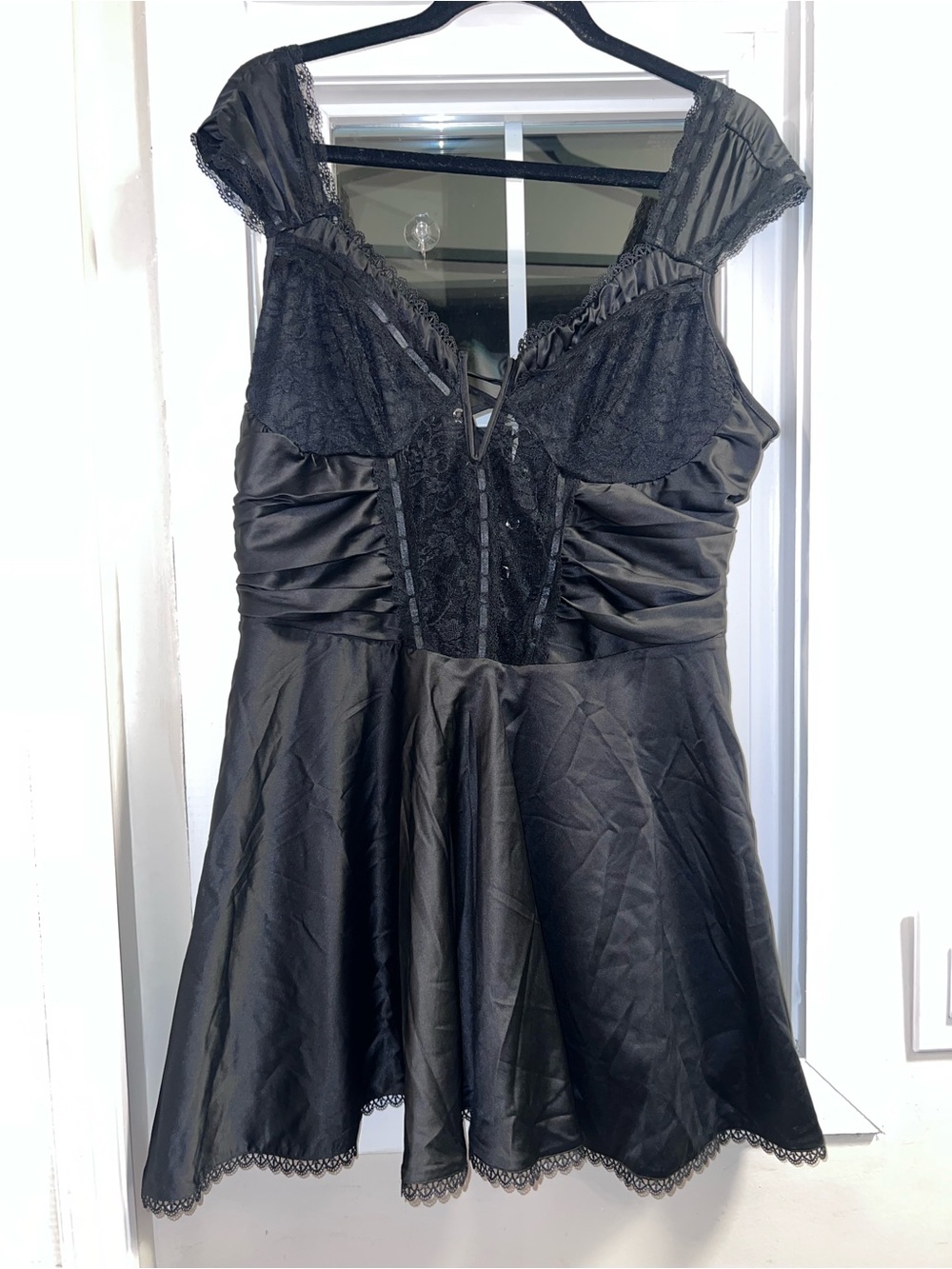 Fashion Nova Black Lace-Up Satin Fit-and-Flare Dress